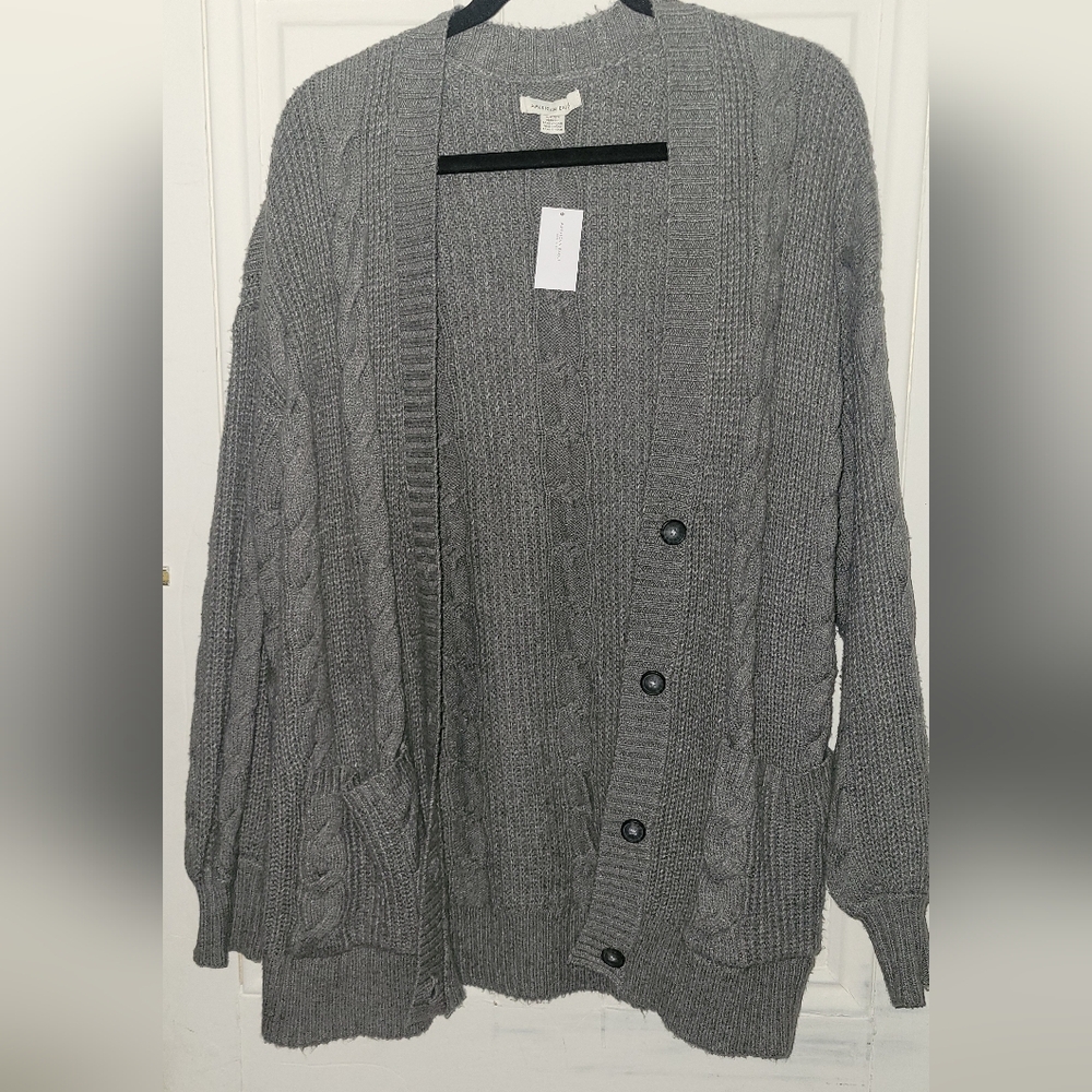 American Eagle Outfitters Charcoal Cable Knit Cardigan Brand New